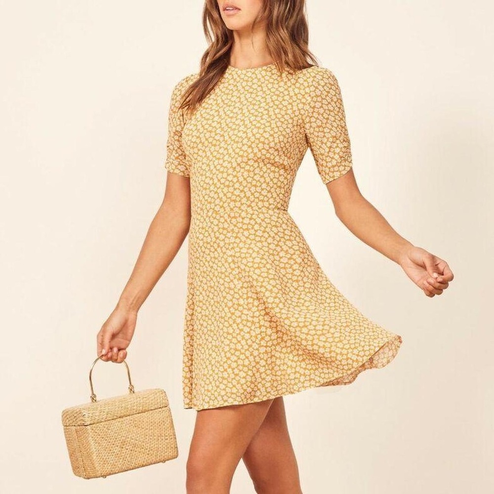 Reformation Gracie Yellow Floral Mini Dress